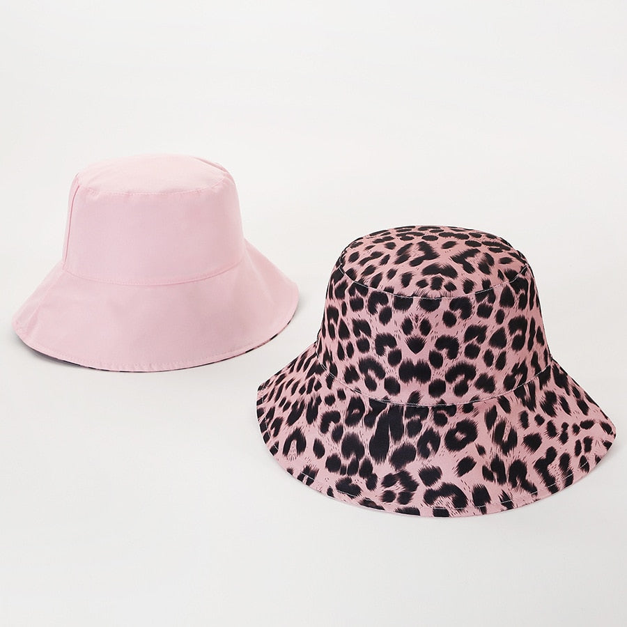 Chapeau seau léopard noir à deux côtés pour femmes et hommes, chapeau de soleil réversible Panama, chapeau d'été pour dames, protection solaire de plage, chapeaux de pêcheur 