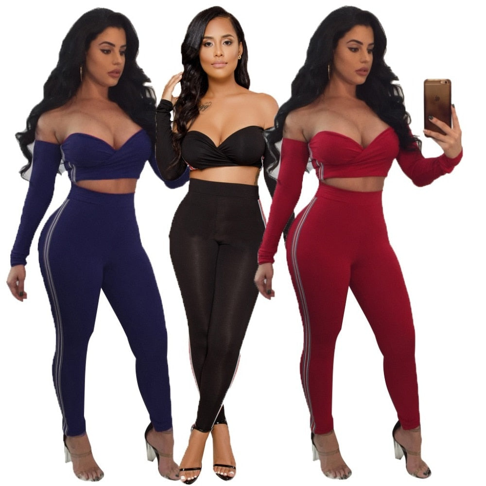 Conjunto sexy de dos piezas, top corto de tubo, pantalones pitillo, chándal de talla grande para mujer, conjuntos de dos piezas para mujer, conjuntos de moda