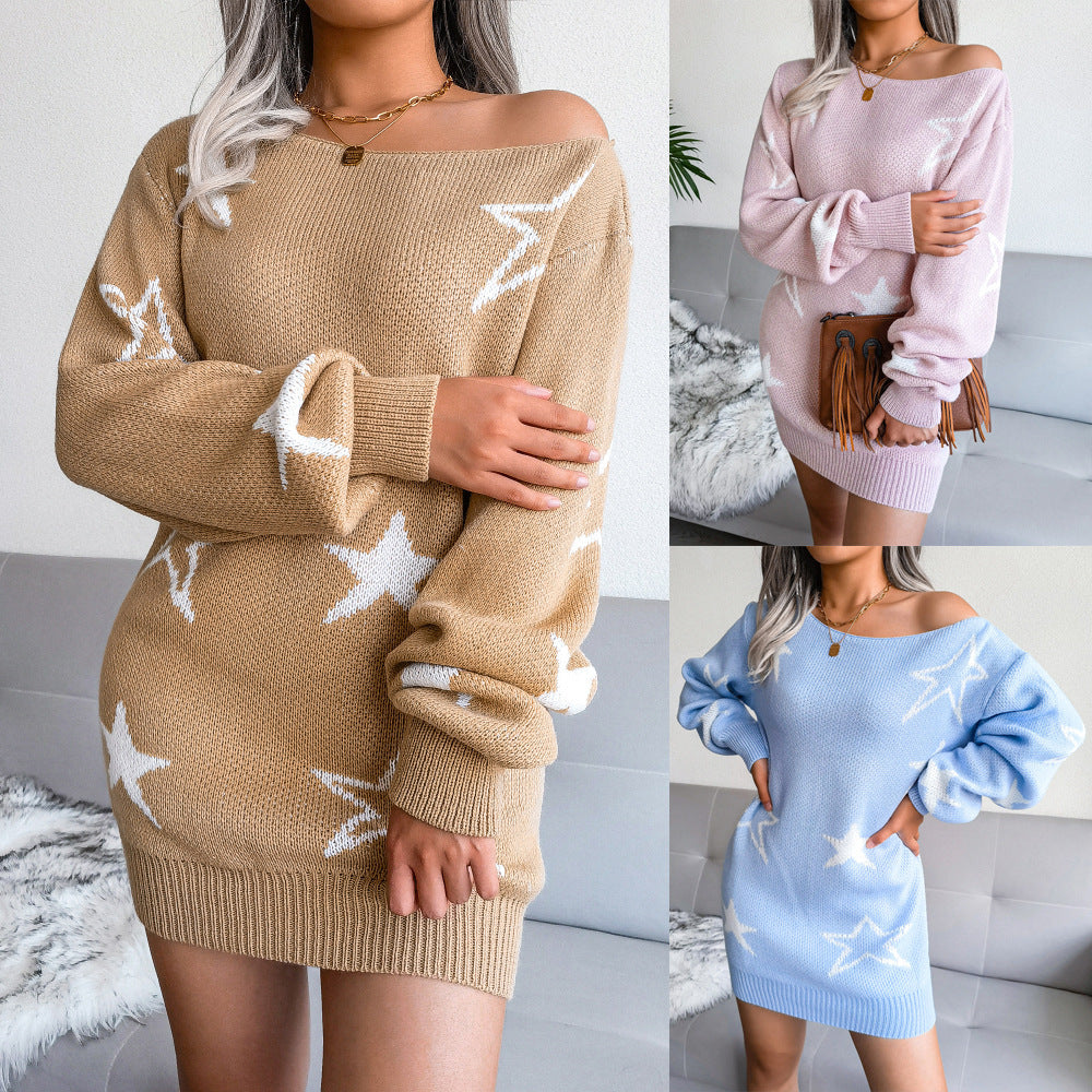 Women's Autumn and Winter Sweaters Loose Knitted Dress Sweater Skirt