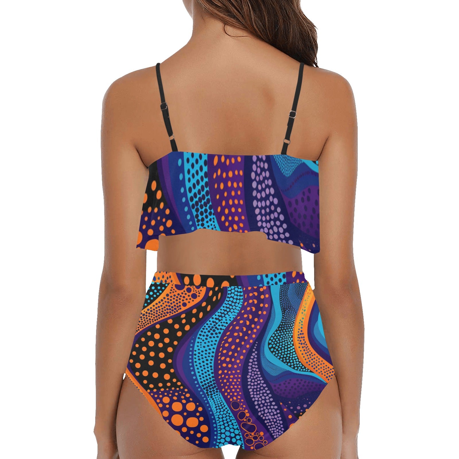 Printed High Waisted Flounce Bikini Set