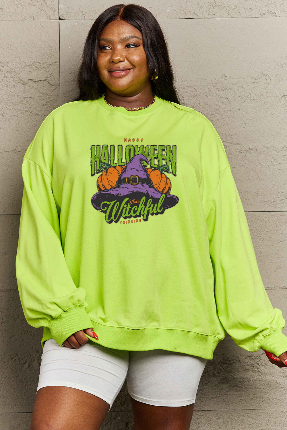 Simply Love Full Size Witch Hat Graphic Sweatshirt