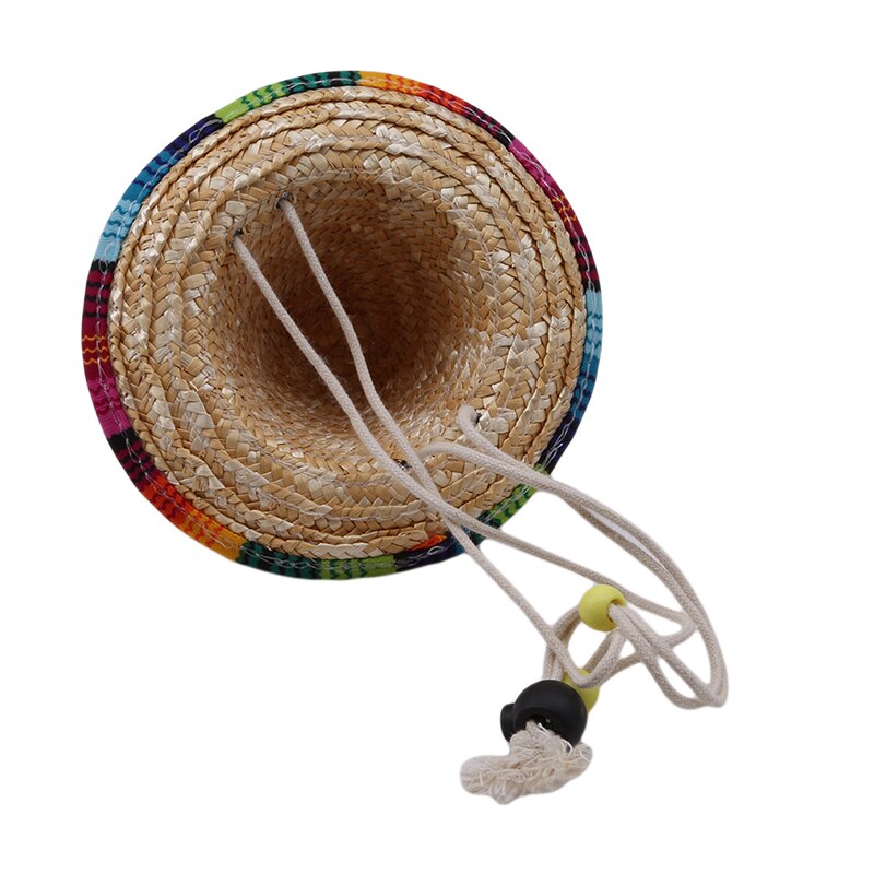 Straw Sombrero Mexican Hat Pet Adjustable Buckle Multicolor Pet Straw Dog Cat Hat