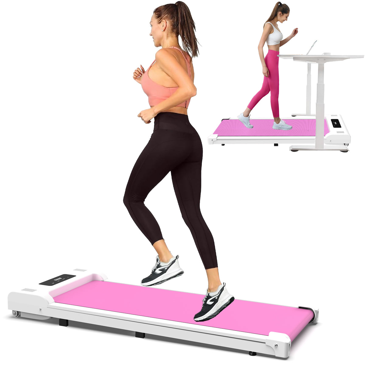 Cinta de correr debajo de la mesa, tapete para caminar, jogger portátil con pantalla LED remota (265 libras) - rosa