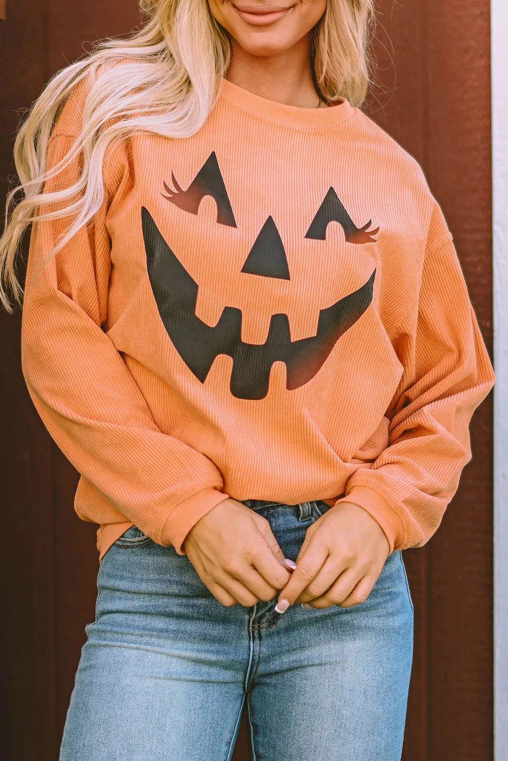 Sudadera con cuello redondo y hombros caídos con estampado de Jack-O'-Lantern