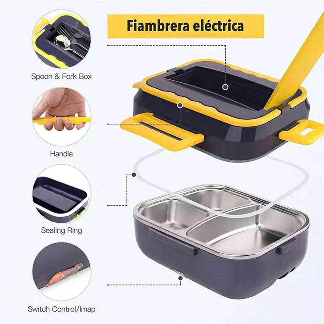 Utensilios de cocina Juegos de utensilios de cocina de 1,5 l Calentador Cajas de almuerzo eléctricas portátiles Contenedor de acero inoxidable con bolsa de aislamiento para automóvil Camión 