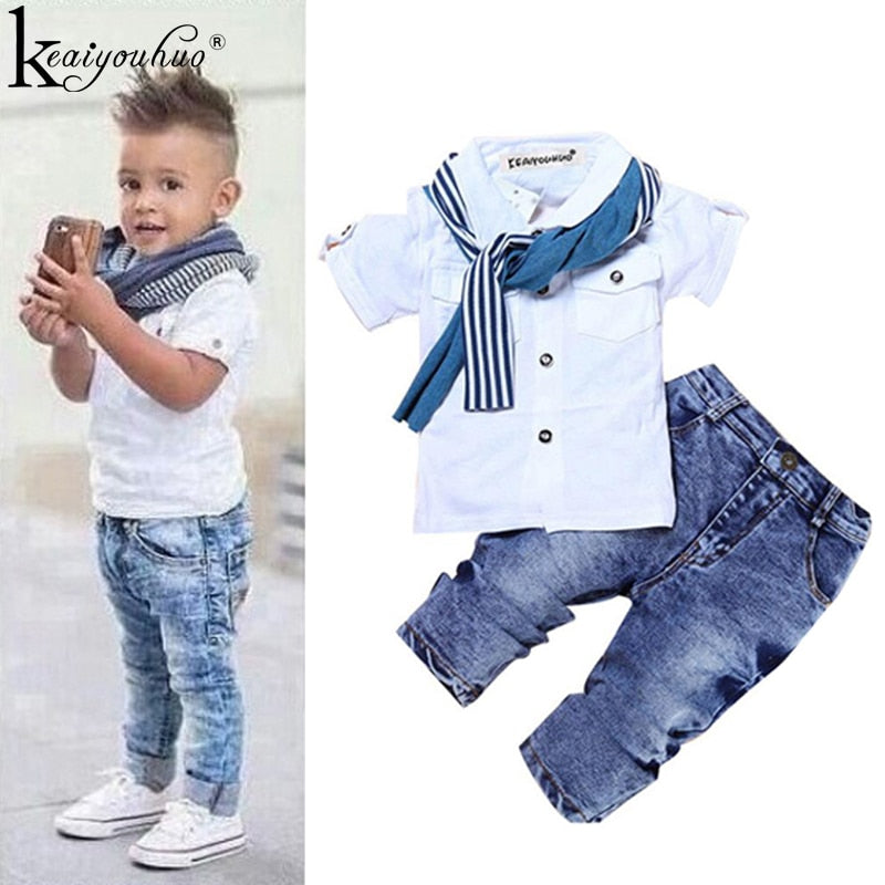 Vêtements pour tout-petits garçons Vêtements d'été pour enfants Ensembles de costumes pour garçons Ensembles de vêtements pour enfants T-shirt + jeans Combinaisons de sport 2 3 4 5 6 7 ans