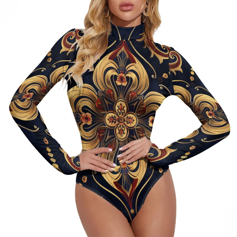 Women's Printed Turtleneck Long Sleeve Bodysuit