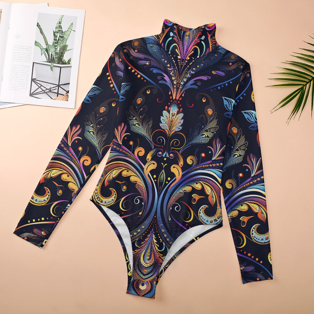 Women's Printed Turtleneck Long Sleeve Bodysuit