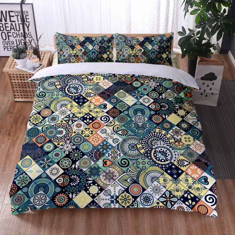 Fashionable 3 Pieces Bohemian Style Bedding Set Large Mandala Feather Printed Duvet Cover With Pillowcase Not Included Sheets