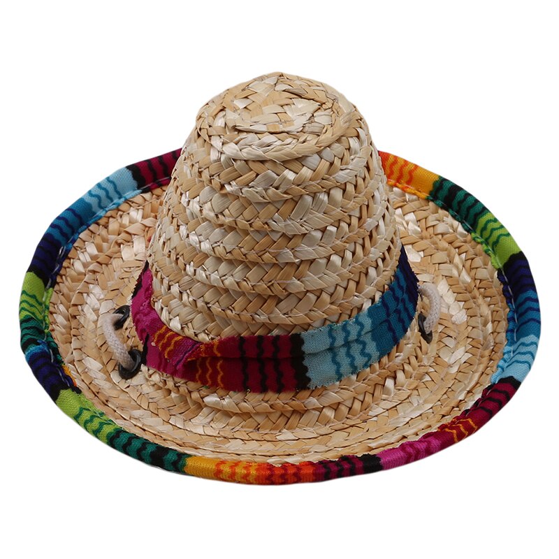 Straw Sombrero Mexican Hat Pet Adjustable Buckle Multicolor Pet Straw Dog Cat Hat