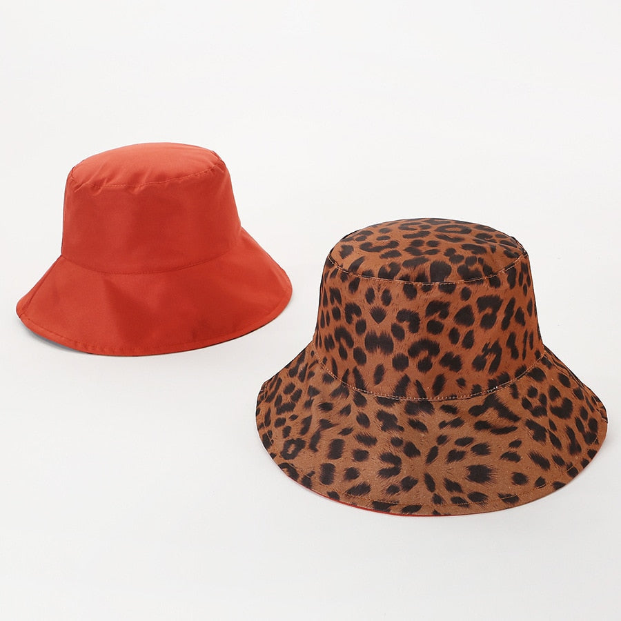 Chapeau seau léopard noir à deux côtés pour femmes et hommes, chapeau de soleil réversible Panama, chapeau d'été pour dames, protection solaire de plage, chapeaux de pêcheur 