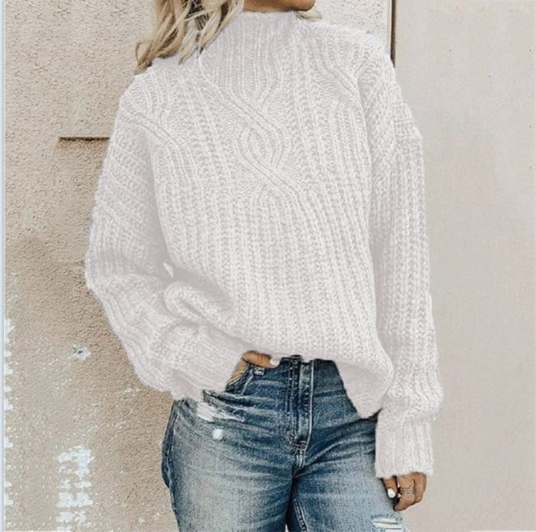 Women's sweater high neck Fried Dough Twists knitting top pullover