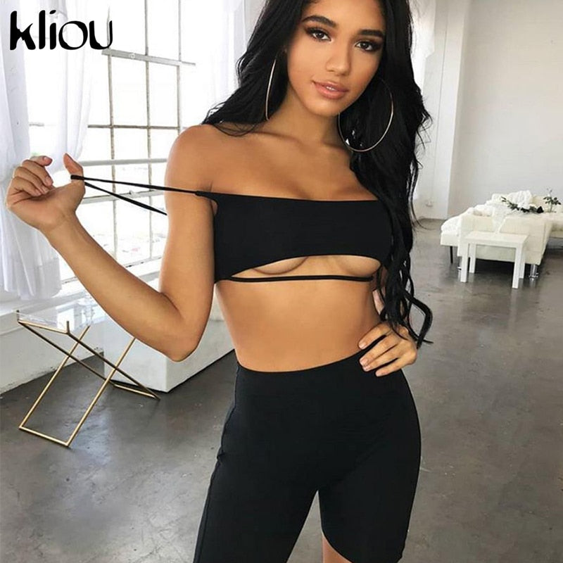 Women Suit Two 2 Piece Set Sleeveless Strapless Sexy Casual Sporting Suit Set Solid Shorts Pants Tracksuit