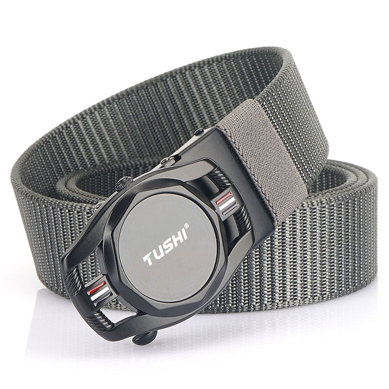 Ceinture automatique en cuir pour homme avec boucle en alliage sans dents et nylon tressé