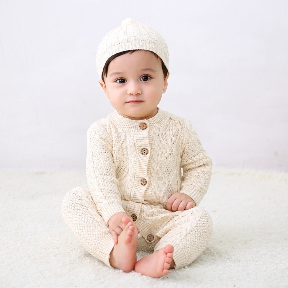 Suéter para bebé, mono de punto con masa frita, suéter de una pieza para bebé, suéter para recién nacido, traje de gateo tejido 