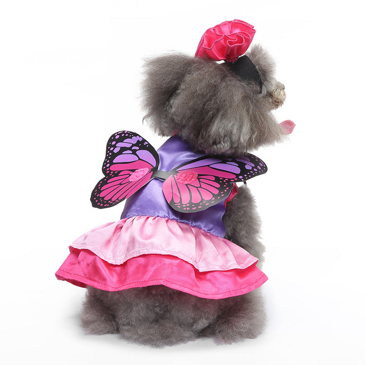 Suministros para mascotas Ropa para perros Vestido de Navidad Ropa de Halloween para mascotas Falda de hada de mariposa linda y divertida (alas desmontables) 