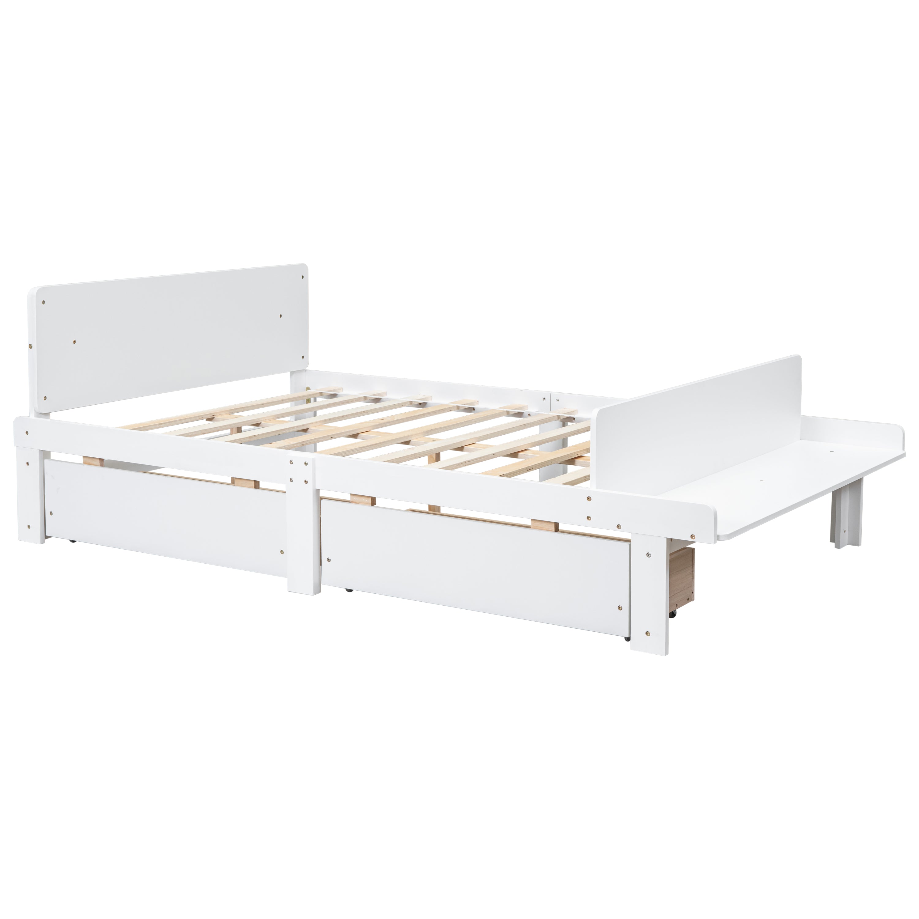 Full Bed with Footboard Bench 2 drawers White