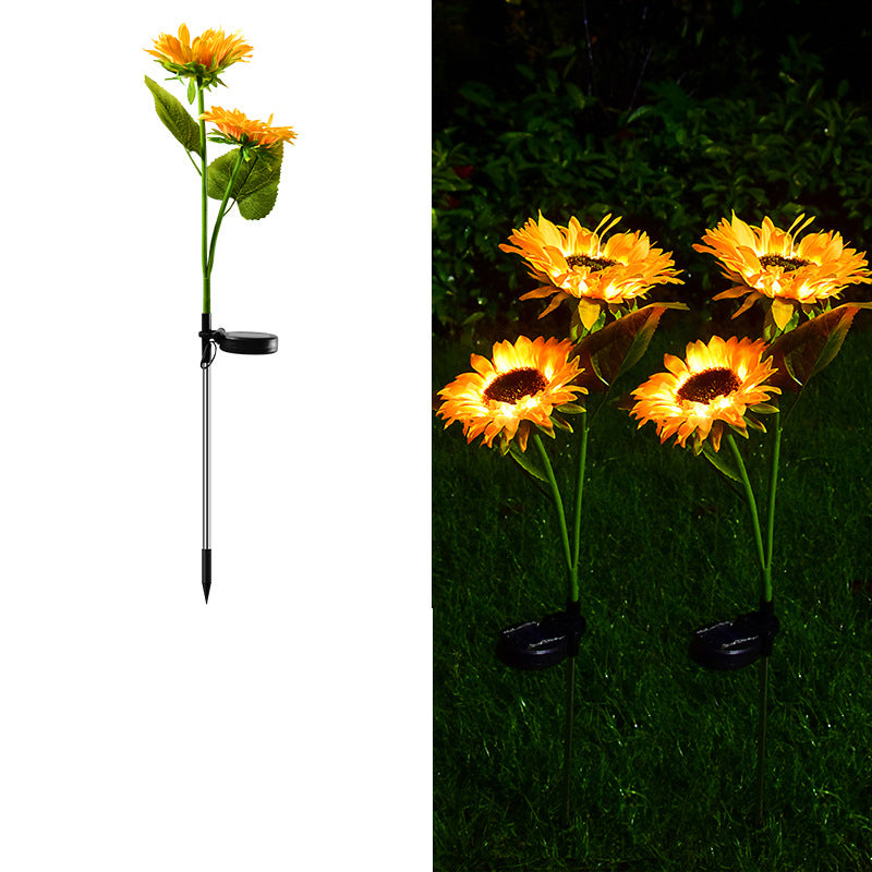 Solar Lamp Ground Plug Lamp Three Head Four Head Sunflower Simulation Flower Lamp Garden Garden Landscape Lamp