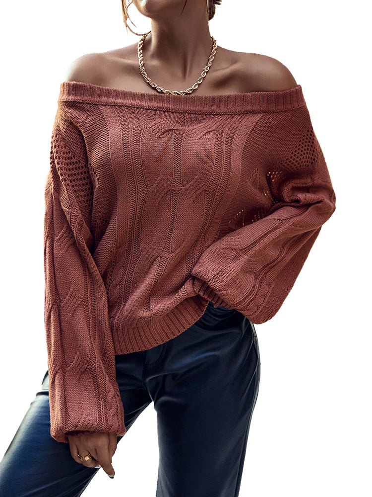 Women's Collar Sexy Solid Color Knit Sweater Foreign Trade Pullover