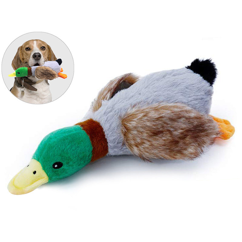 Nuevo juguete para mascotas, pato de peluche con sonido, juguete para perros de 28 cm, simulación de pato salvaje, suministros para mascotas