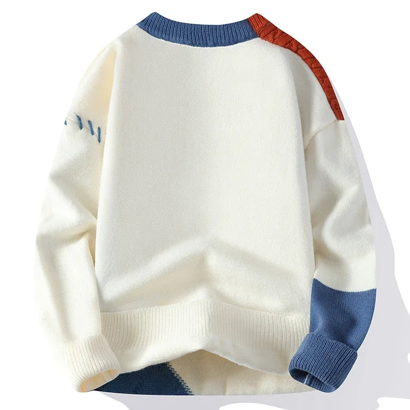 Plush contrasting sweater for boys round neck casual knit base sweater