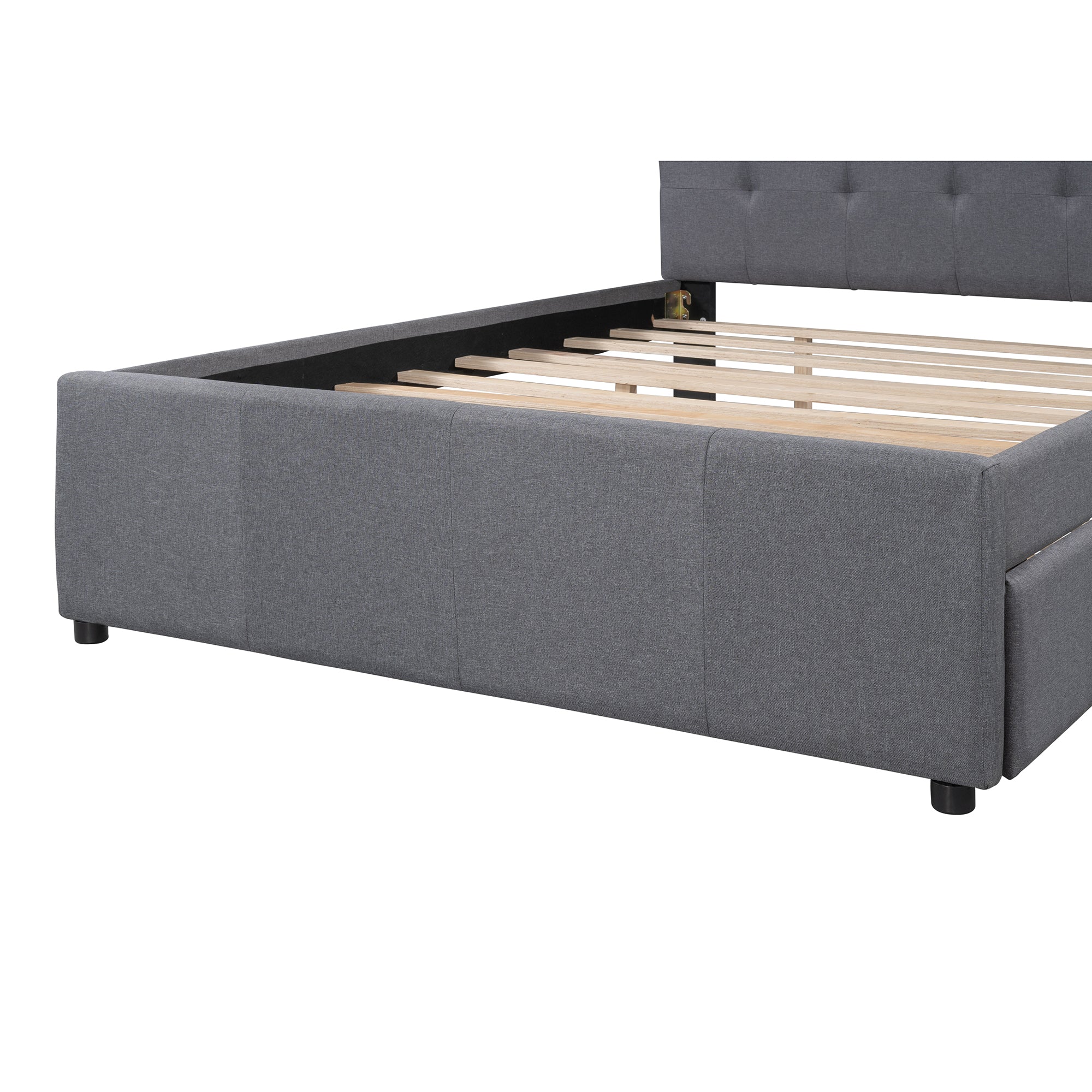 Linen Upholstered Platform Bed With Headboard and Trundle Full