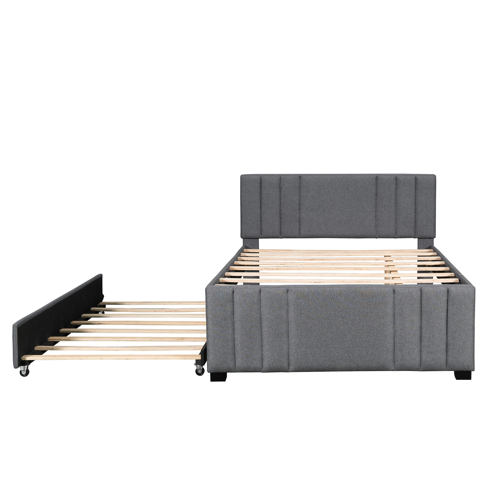 Full Upholstered Platform Bed with Trundle Grey