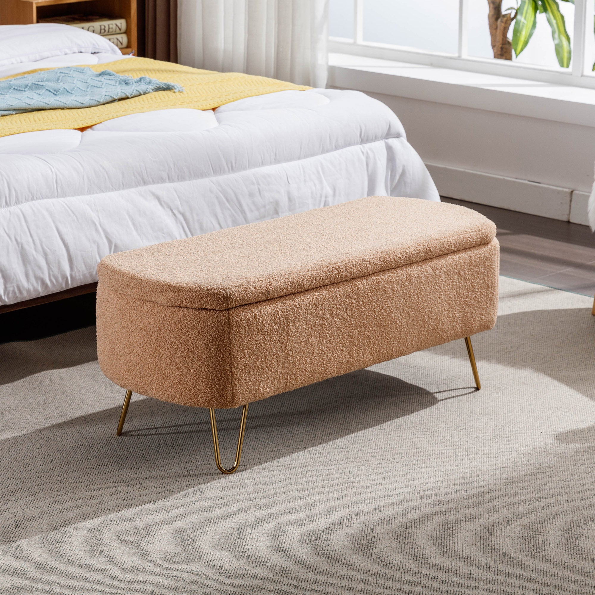 Camel Storage Ottoman Bench for End of Bed Gold Legs