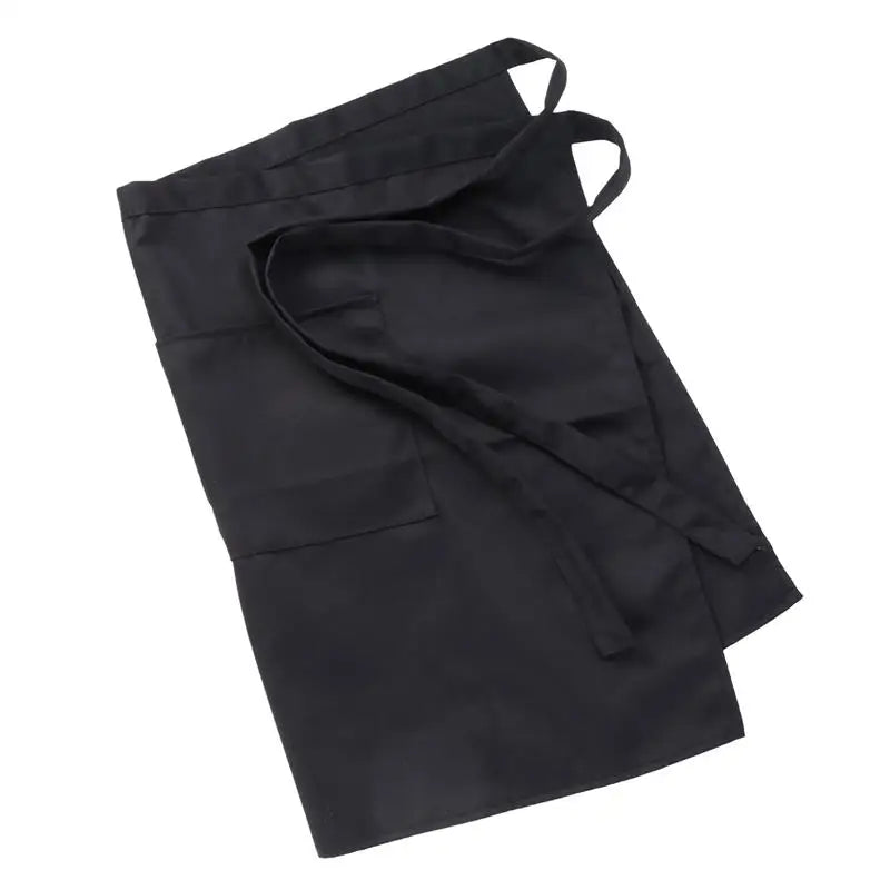 Black Unisex Kitchen Cooking Waist Apron Short With Double Pockets