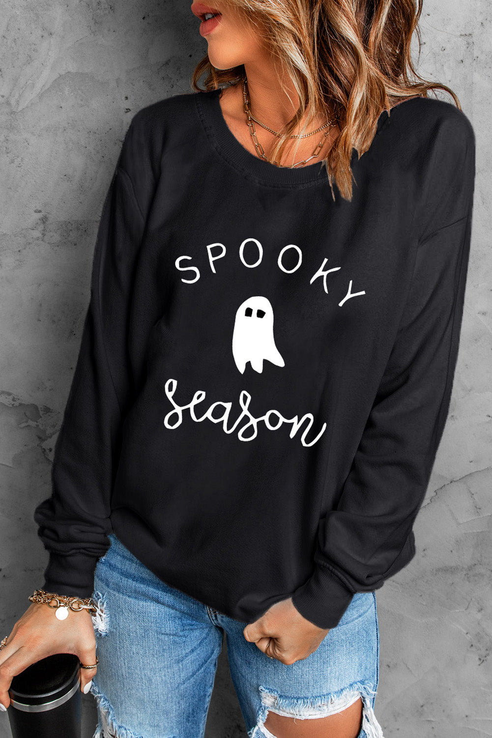 Sudadera con cuello redondo y manga larga con estampado SPOOKY SEASON