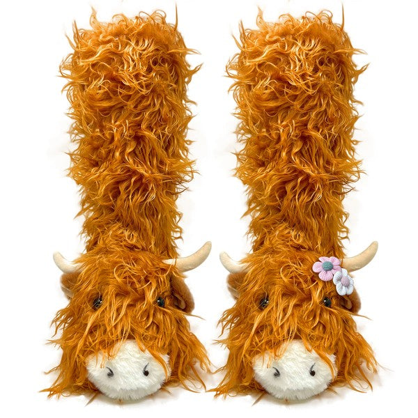 Highland Cattel - Chaussons-chaussettes en peluche pour enfants