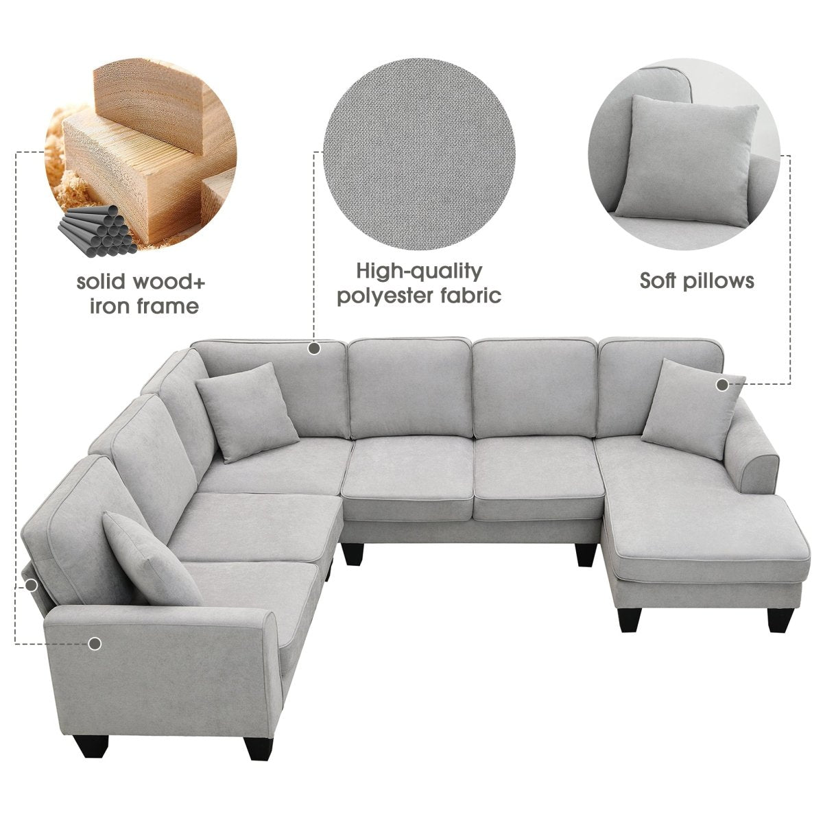 7 Seat Modern U Shape Sectional Sofa - Qreatrz Fashion and Design LLC