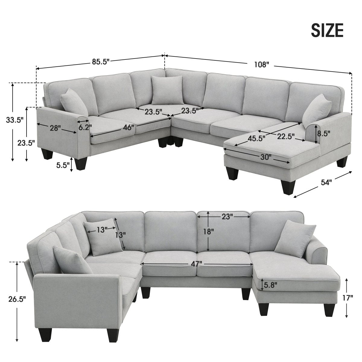 7 Seat Modern U Shape Sectional Sofa - Qreatrz Fashion and Design LLC