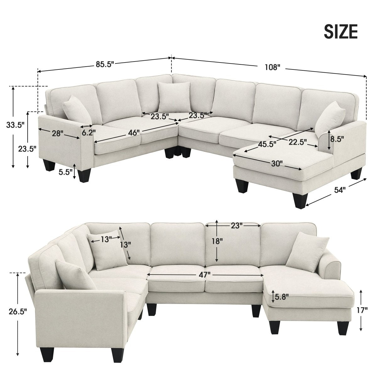 7 Seat Modern U Shape Sectional Sofa - Qreatrz Fashion and Design LLC