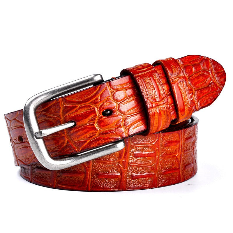 Ceinture en cuir véritable à motif crocodile pour homme