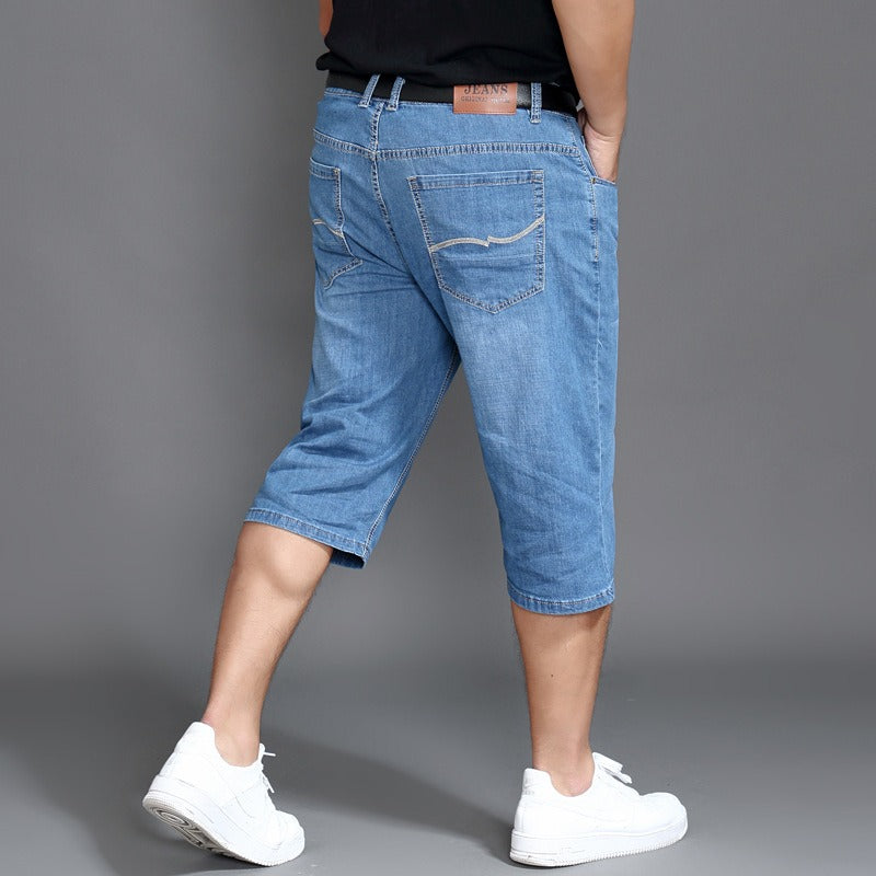 Short en jean surdimensionné pour hommes minces et gros, short en jean élargi pour hommes gras d'été, coupe ample, taille haute, extensible 