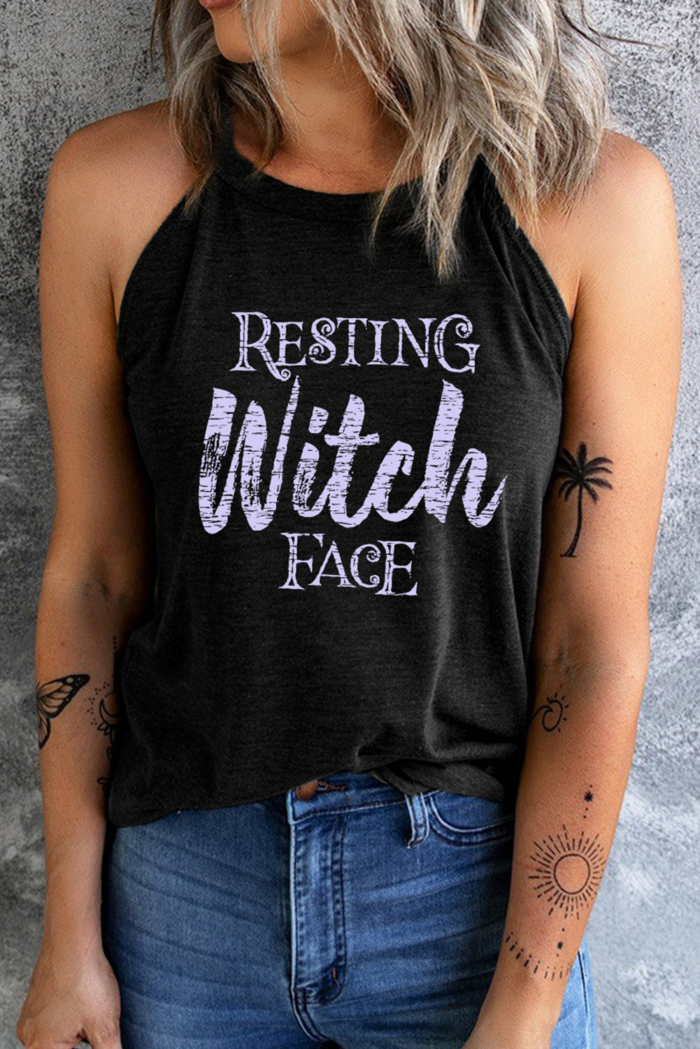 Débardeur à col rond avec imprimé RESTING WITCH FACE