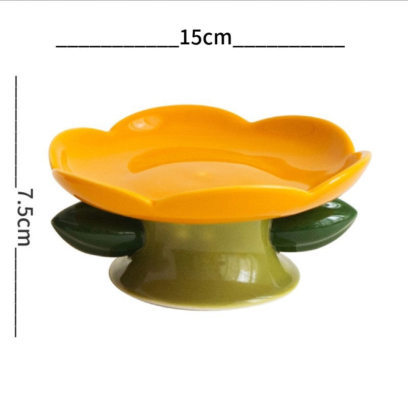 Cat Bowl Pet Flower Ceramic High Foot Food Bowl