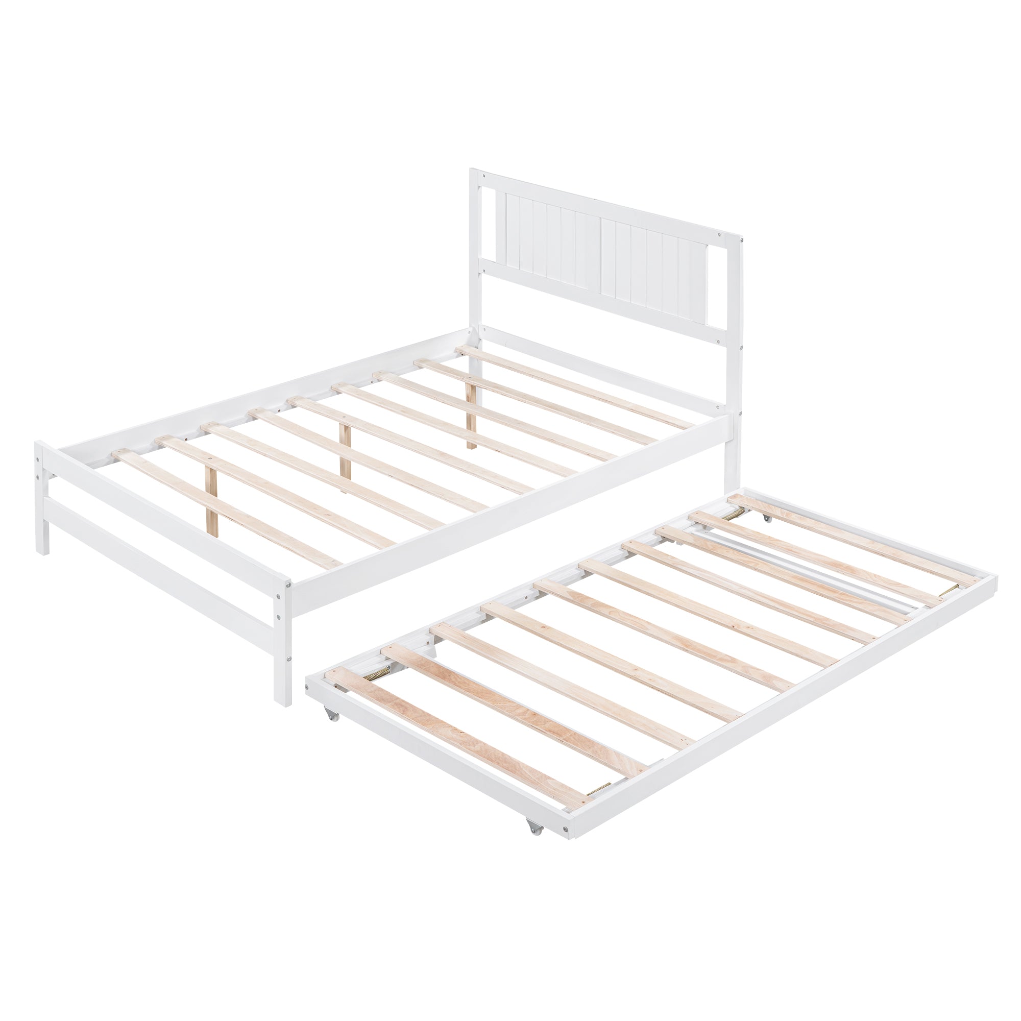 Cama de plataforma de tamaño completo con nido ajustable en color blanco