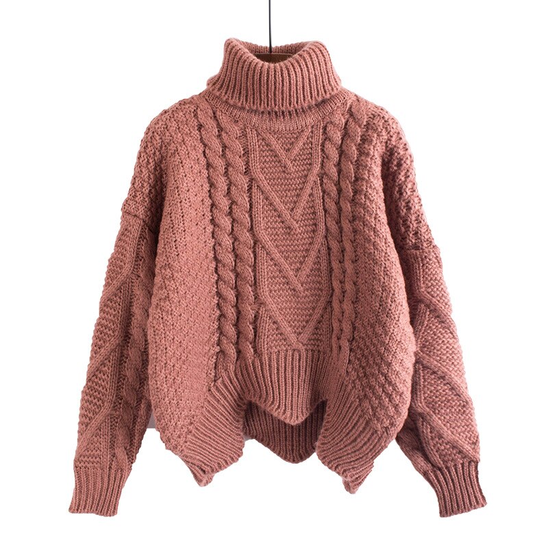 Suéter holgado de otoño para mujer, manga de murciélago, cálido, cuello alto corto, chaqueta acolchada de punto vintage, suéter cálido de invierno para mujer 