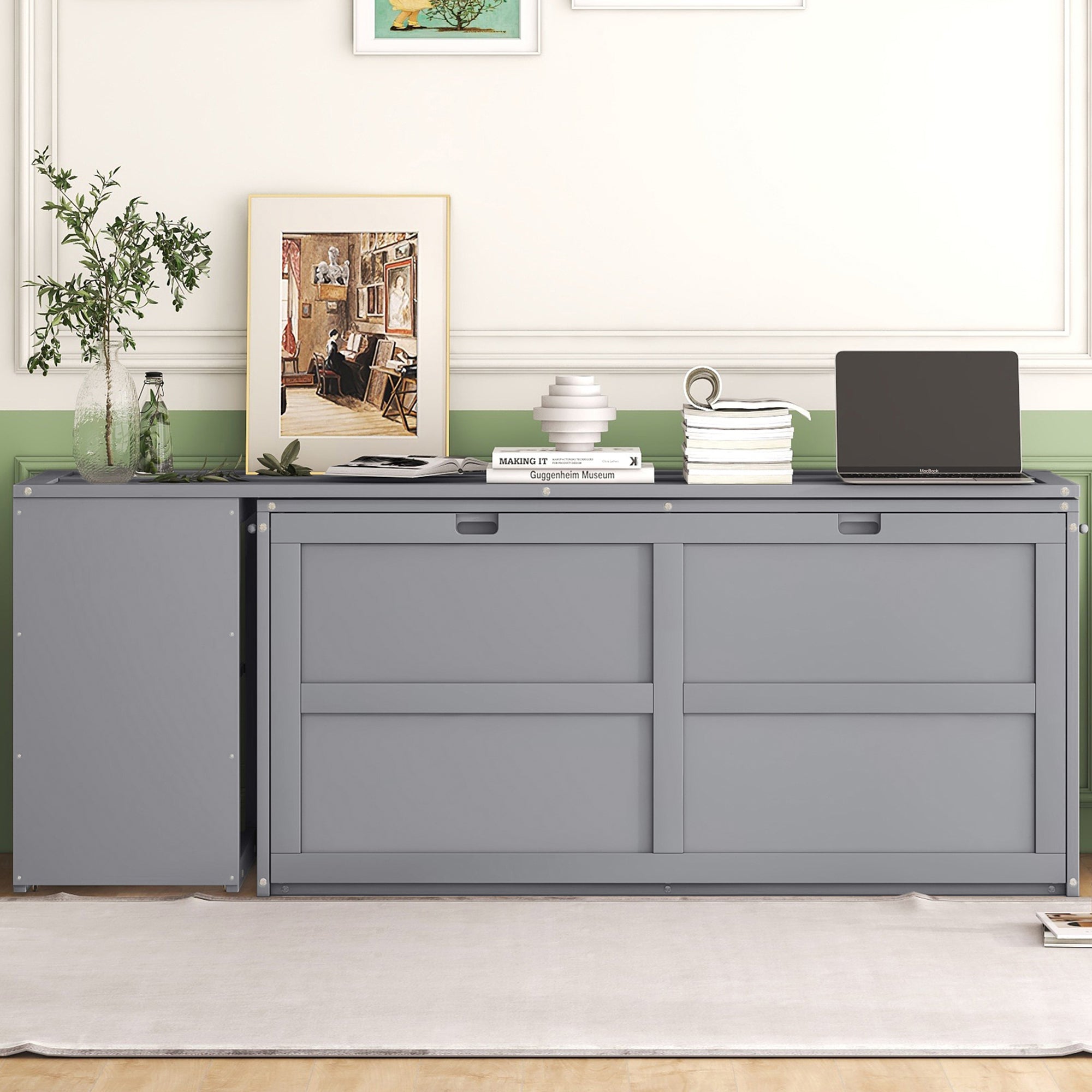 Queen Size Murphy Bed with Rotable Desk  Gray