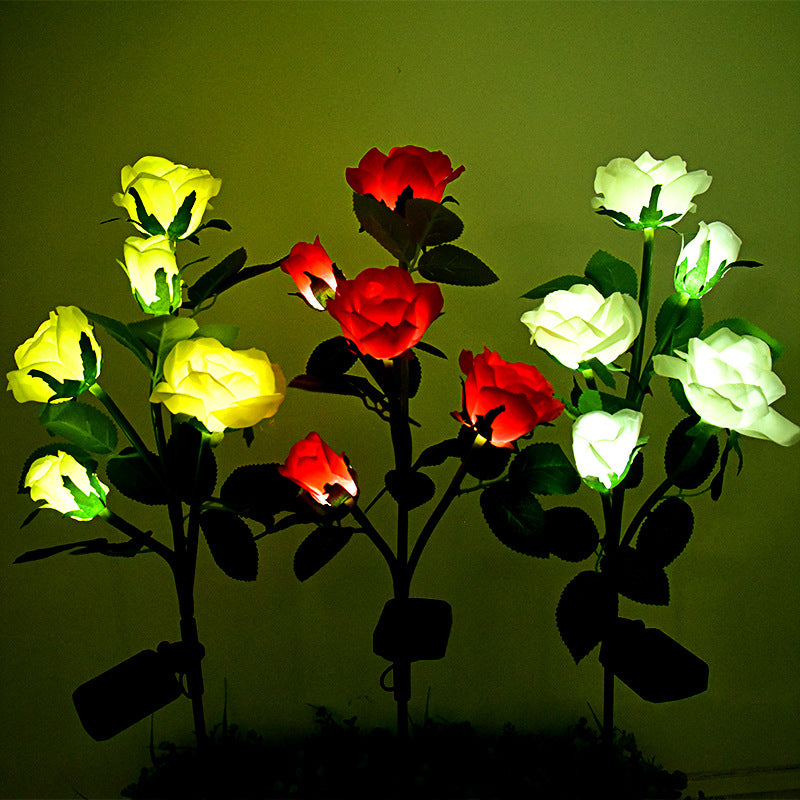 Lámpara LED solar de 5 rosas para exteriores, lámpara decorativa para jardín, patio, césped, enchufe