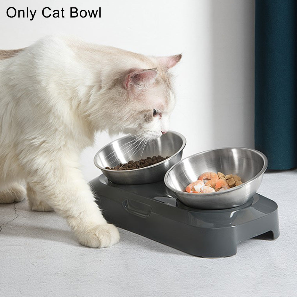 Pet Stainless Steel Bowl Pet Stainless Steel Double Bowl Cat Food Basin Single Bowl Double Bowl Cat Supplies Pet Double Bowl