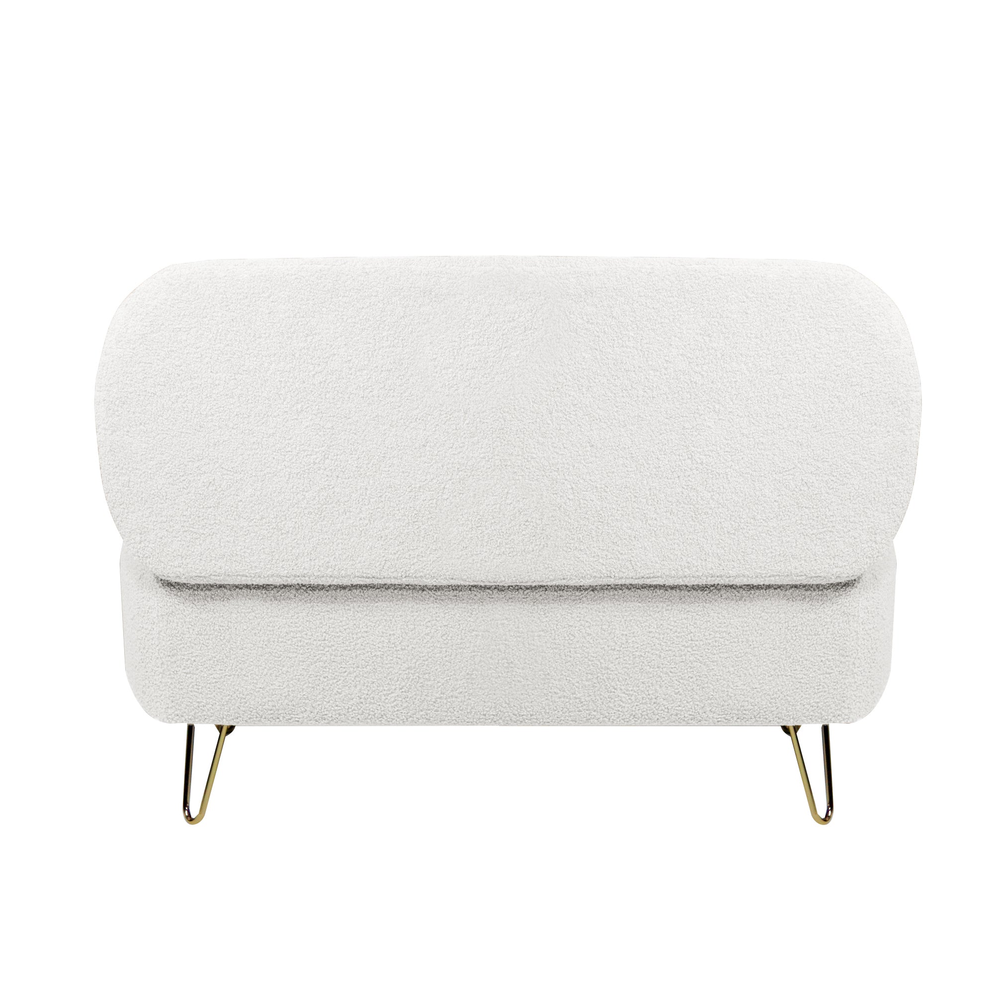 Ivory White Storage Ottoman Bench for End of Bed Gold Legs