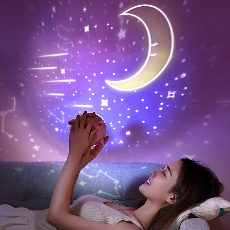 Rocket Lamp Projector USB LED Night Light Rotating Child Bedroom Table Lamp