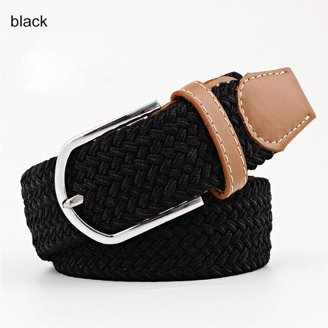 Women Belt Striped Elastic Men Belt Casual Fashion Jeans Dress Pin Buckle Waist Belts