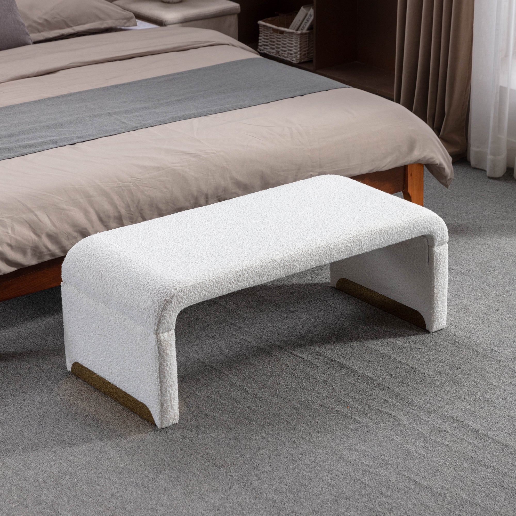 New Loveseat Ottoman Bedroom Bench With Gold Metal Legs Ivory White