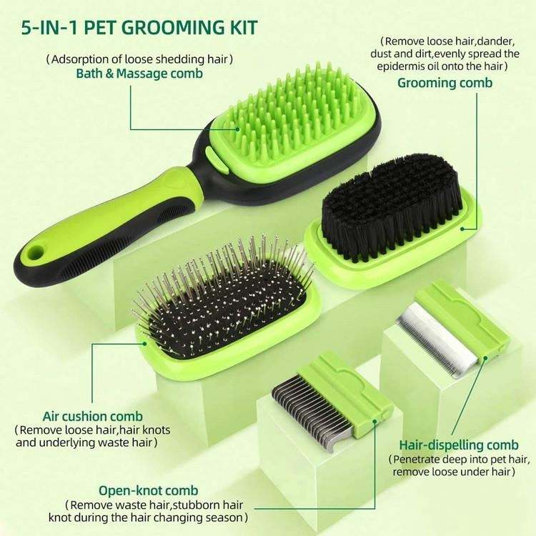 Pet Comb Pet Brush Open Knot Comb Five-In-One Multi-Function Pet Can Comb Cat And Dog Hair Removal Brush Fading Needle Comb Set