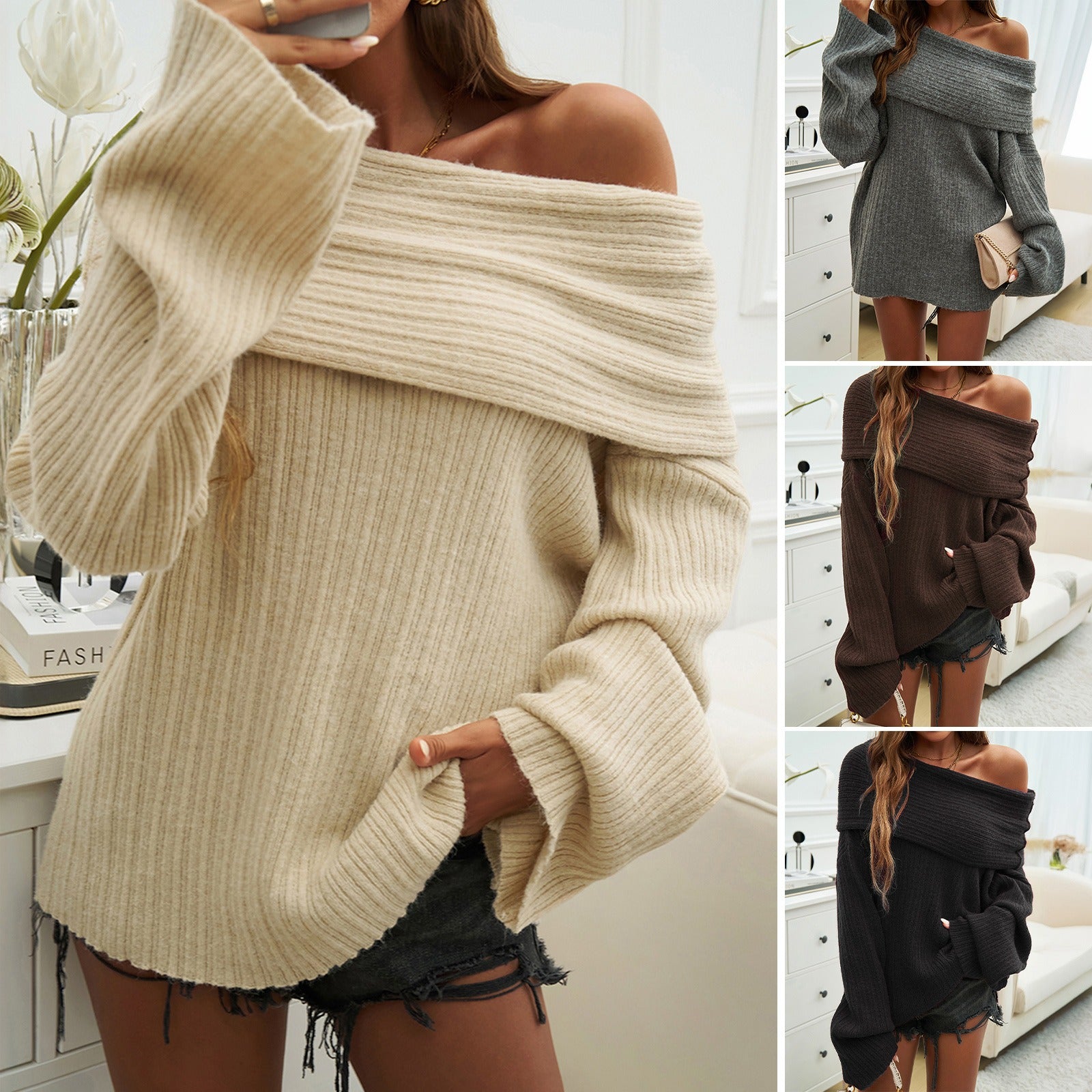 Women's top with autumn and winter temperament, loose fitting pullover, long sleeved sweater