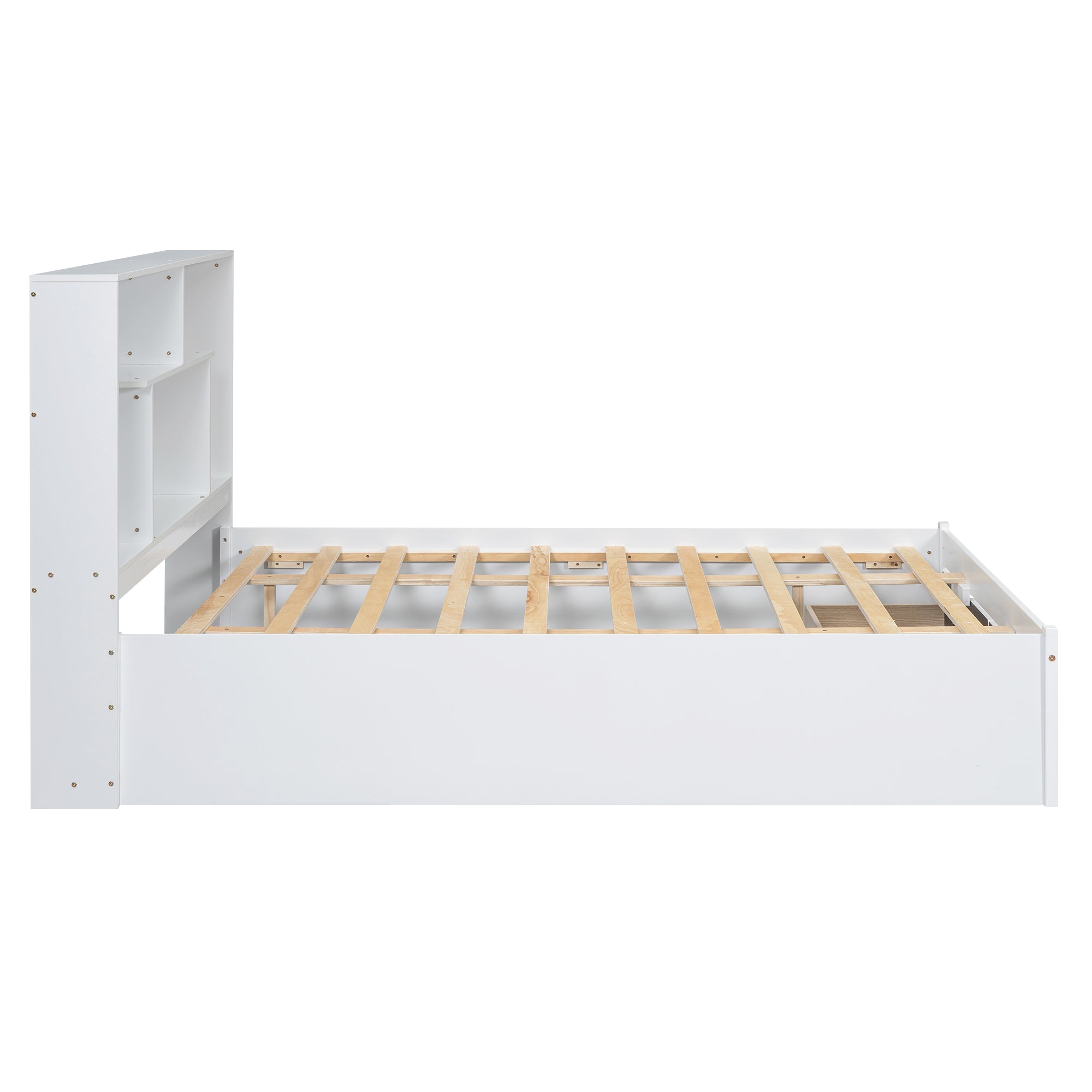 Lit plateforme Queen Size avec tête de lit avec rangement et 2 tiroirs, blanc